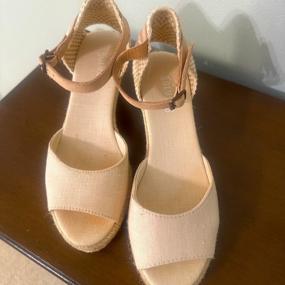 Soludos Canvas Espadrille Wedges | Size 6 | Natural Linen with Ankle Strap - Picture 10 of 10